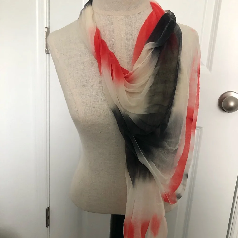 Sheer Lightweight Ombre Tie Dye Red, White & Blue Scarf